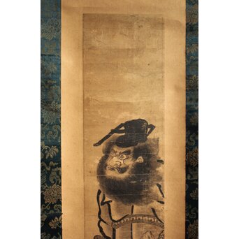 奥村政信 鐘馗 柱絵木版 軸装　Z913 