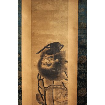 奥村政信 鐘馗 柱絵木版 軸装　Z913 