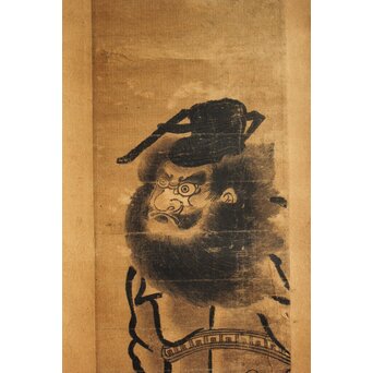 奥村政信 鐘馗 柱絵木版 軸装　Z913 