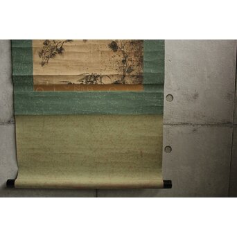 細井広沢/廣澤 竹菊図 紙本掛軸　Z918 