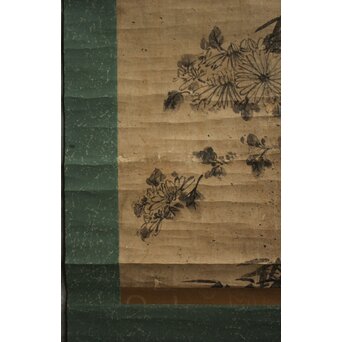 細井広沢/廣澤 竹菊図 紙本掛軸　Z918 