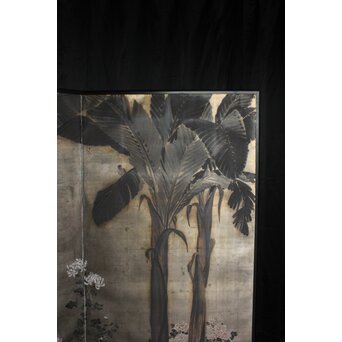 竹内盧風 芭蕉図 銀地屏風　Z920 