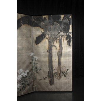 竹内盧風 芭蕉図 銀地屏風　Z920 