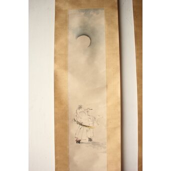 鈴木百年 牛若丸と弁慶 双幅掛軸　Z928 