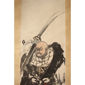 鈴木百年 牛若丸と弁慶 双幅掛軸　Z928 