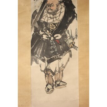 鈴木百年 牛若丸と弁慶 双幅掛軸　Z928 