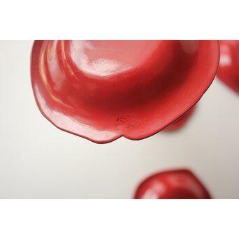 守屋松亭 桃乾漆 茶托 六客　Q407 