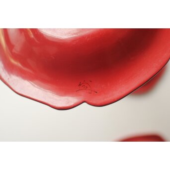 守屋松亭 桃乾漆 茶托 六客　Q407 