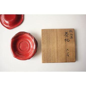 守屋松亭 桃乾漆 茶托 六客　Q407 