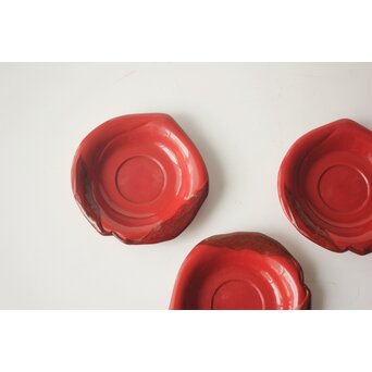 守屋松亭 桃乾漆 茶托 六客　Q407 