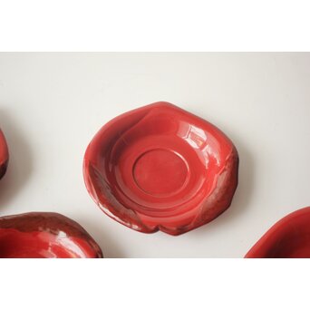 守屋松亭 桃乾漆 茶托 六客　Q407 