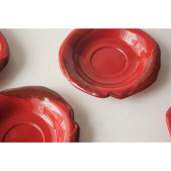 守屋松亭 桃乾漆 茶托 六客　Q407 