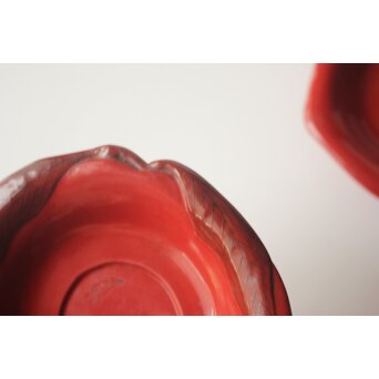 守屋松亭 桃乾漆 茶托 六客　Q407 