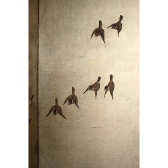 秋草に雀 銀屏風 六曲半双　Z932 