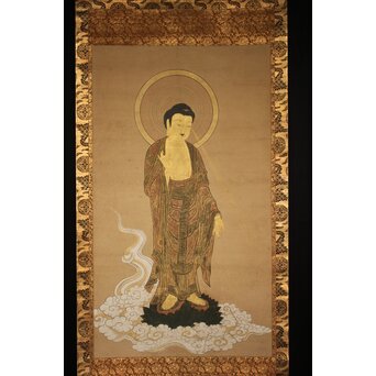 阿弥陀如来 来迎図 紙本掛軸　Z933 