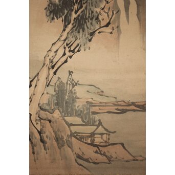建部凌岱 寒葉斎 山水図 紙本掛軸　Z934 