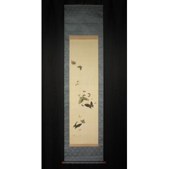 渡辺清 群蝶図 紙本掛軸　Z935