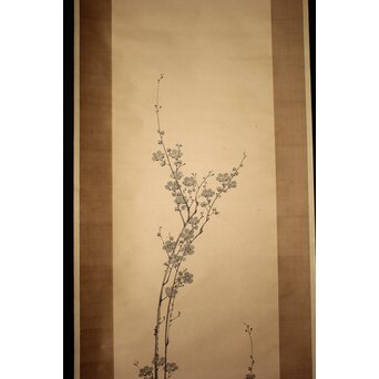 倣 中林竹洞 王元章筆意 墨梅図 紙本掛軸 対幅　Z936 