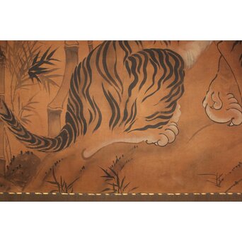 竹虎 水墨画 絹本 大幅　Z937 