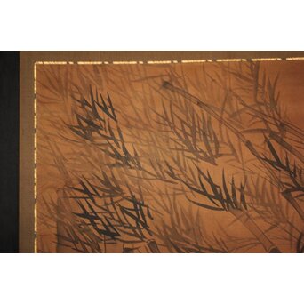 竹虎 水墨画 絹本 大幅　Z937 