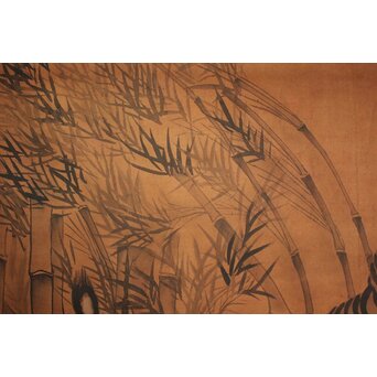 竹虎 水墨画 絹本 大幅　Z937 