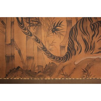 竹虎 水墨画 絹本 大幅　Z937 