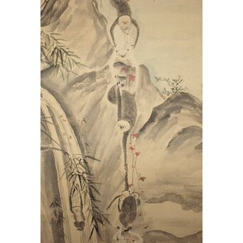 狩野探幽意 石舟筆 群猿図 紙本掛軸　Z939 