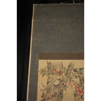 狩野探幽意 石舟筆 群猿図 紙本掛軸　Z939 