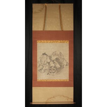 古画 水墨 四睡図 無落款 掛軸　Z940