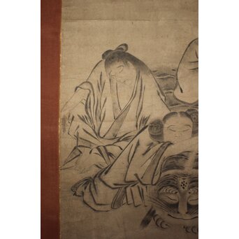 古画 水墨 四睡図 無落款 掛軸　Z940 