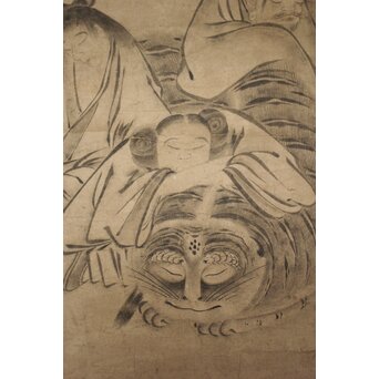 古画 水墨 四睡図 無落款 掛軸　Z940 