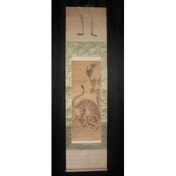 水墨画 古画 竹虎 紙本掛軸　Z941 