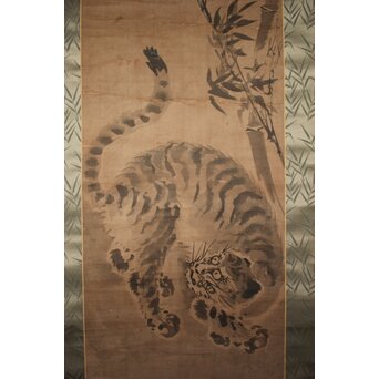 水墨画 古画 竹虎 紙本掛軸　Z941 