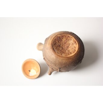 聴松園 米和亭造 竹根意 楼閣山水図 白泥急須　P647 