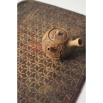 聴松園 米和亭造 竹根意 楼閣山水図 白泥急須　P647 