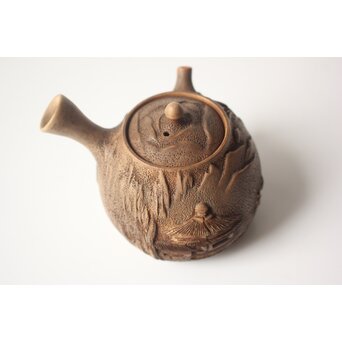 聴松園 米和亭造 竹根意 楼閣山水図 白泥急須　P647 