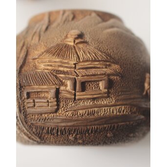 聴松園 米和亭造 竹根意 楼閣山水図 白泥急須　P647 