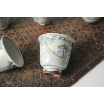 倣 安南意 真葛窯  二十四孝之画 急瓶 煎茶碗　P648 