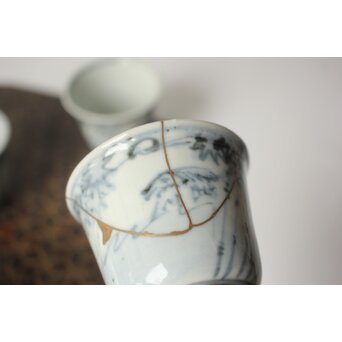 倣 安南意 真葛窯  二十四孝之画 急瓶 煎茶碗　P648 