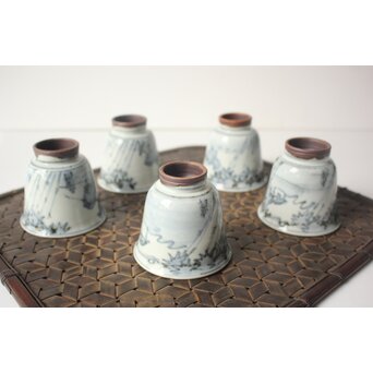 倣 安南意 真葛窯  二十四孝之画 急瓶 煎茶碗　P648 