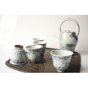 倣 安南意 真葛窯  二十四孝之画 急瓶 煎茶碗　P648