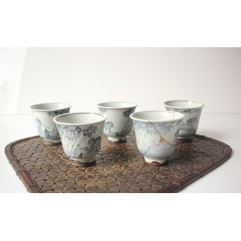 倣 安南意 真葛窯  二十四孝之画 急瓶 煎茶碗　P648 