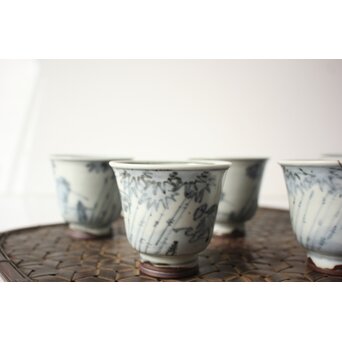 倣 安南意 真葛窯  二十四孝之画 急瓶 煎茶碗　P648 