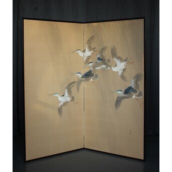 堀田秀叢 五位鷺図 屏風　Z955 