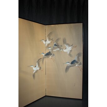 堀田秀叢 五位鷺図 屏風　Z955 
