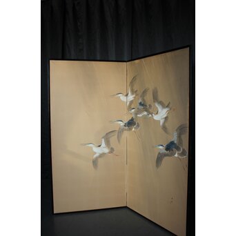 堀田秀叢 五位鷺図 屏風　Z955 