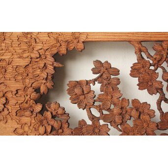 桜 木彫欄間 陽刻陰刻彫　R0567 