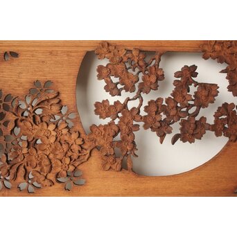 桜 木彫欄間 陽刻陰刻彫　R0567 