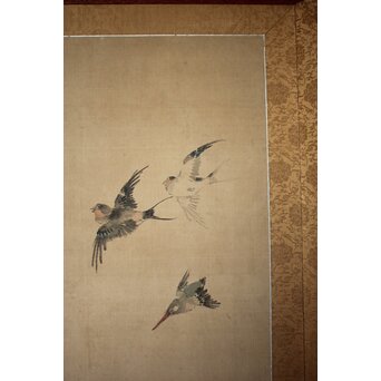 松岡環翠 花鳥果菜図 屏風　Z967 