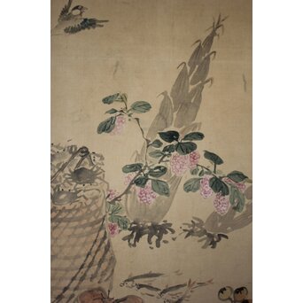 松岡環翠 花鳥果菜図 屏風　Z967 